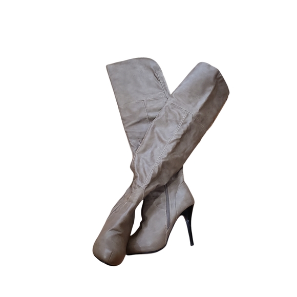 Thigh High Heel Boots Taupe Size 8.5 - Picture 4 of 8